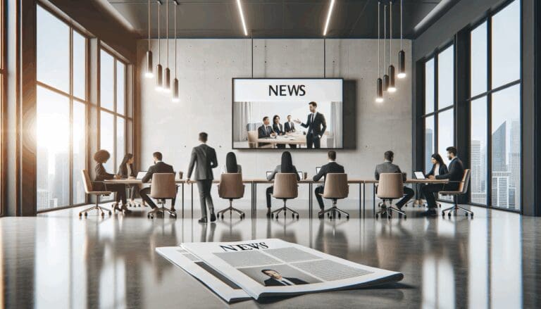 Espacio de coworking moderno con emprendedores colaborando y tecnología de videoconferencia.