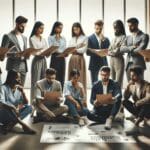 Cerca de una reunión de emprendedores mirando gráficos en una oficina moderna.