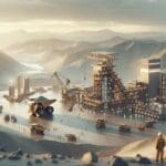 Operación minera con equipos de alta tecnología en un paisaje andino.