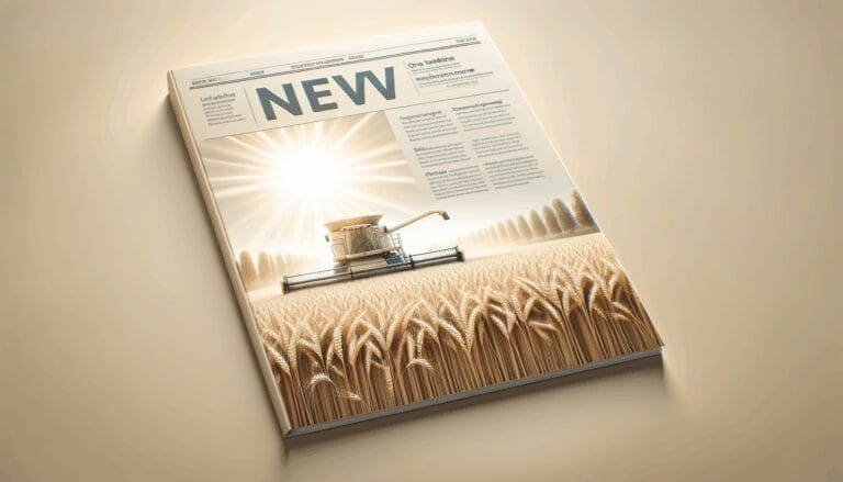 Campo de trigo bajo el sol con una cosechadora en acción