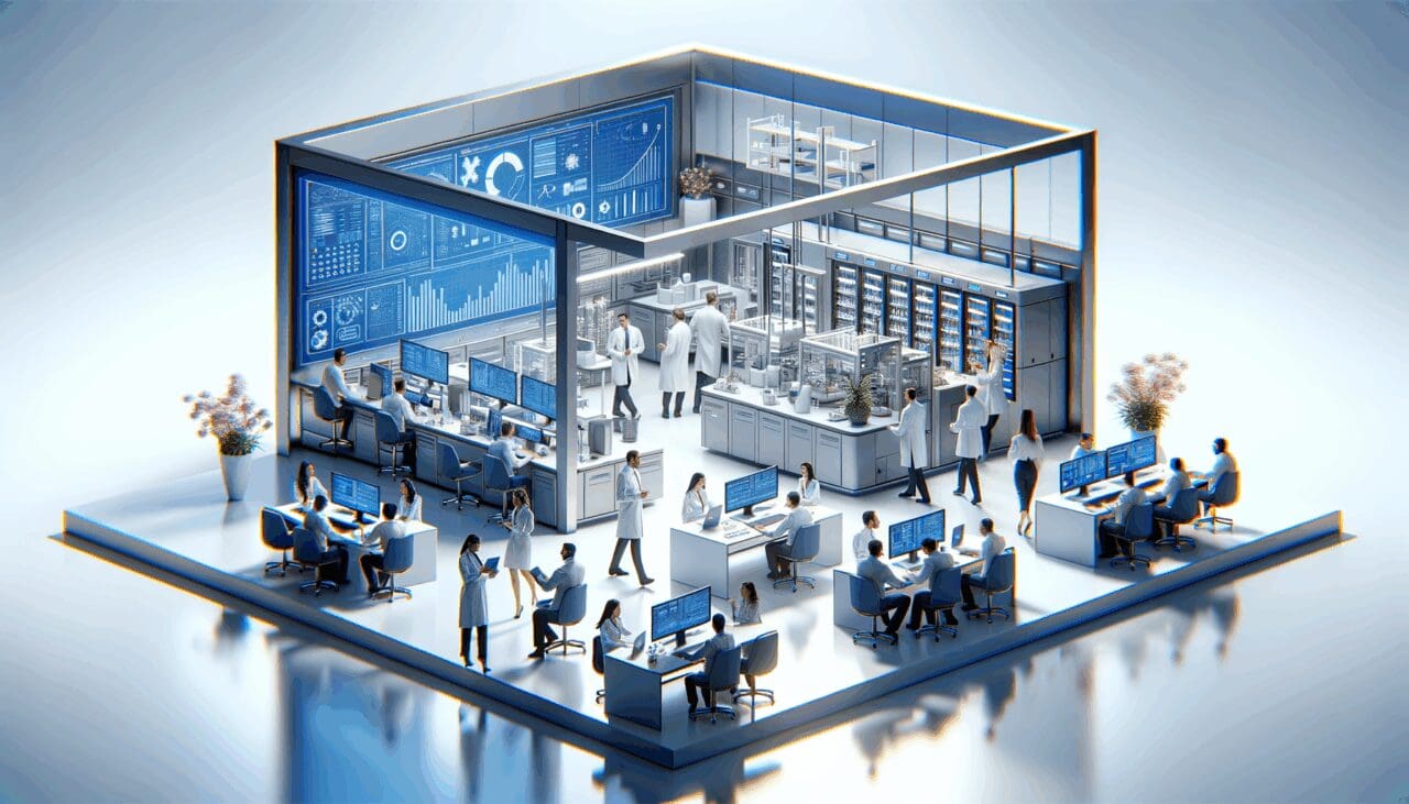 Laboratorio tecnológico moderno en Brasil con equipos avanzados y profesionales colaborando.