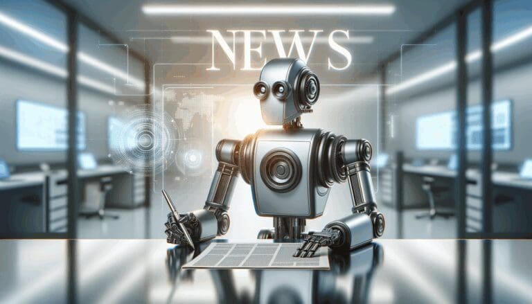 Robot industrial operando en un entorno moderno de laboratorio, con luz natural y fondo tecnológico.