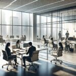 Oficina moderna con emprendedores colaborando en Latinoamérica.