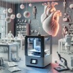 Laboratorio moderno con impresoras 3D y modelos anatómicos en un entorno de investigación avanzada