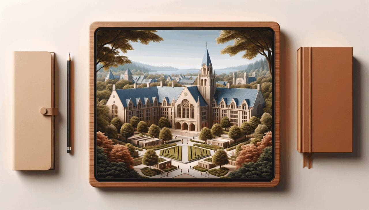 Vista del campus universitario de Stanford rodeado de naturaleza.