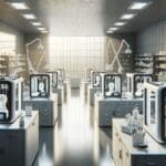 Laboratorio moderno con impresoras 3D trabajando en prototipos médicos.