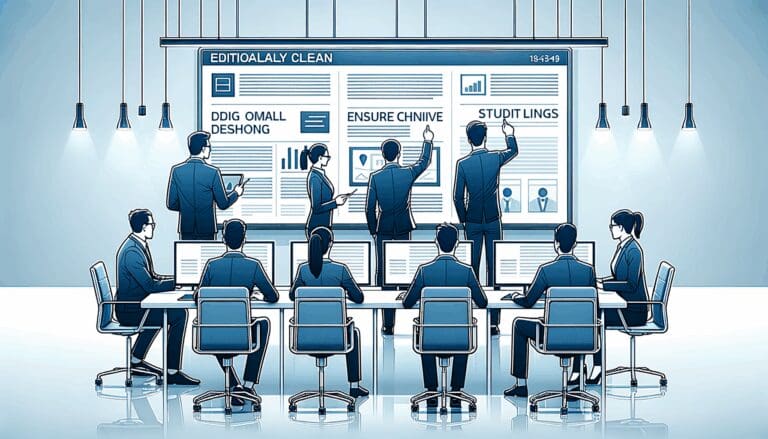 Oficina moderna con trabajadores interactuando con tecnología digital y pantallas