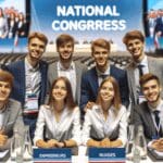 Congreso Nacional con jóvenes emprendedores en una conferencia tecnológica.