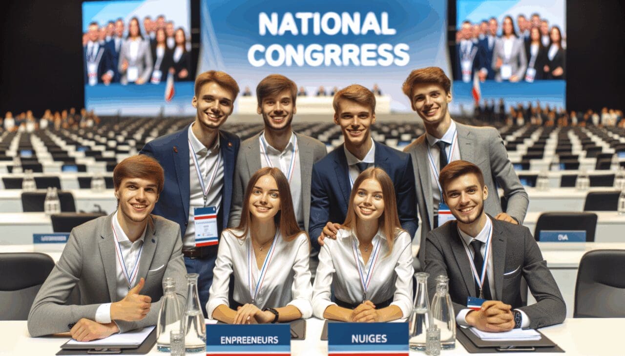 Congreso Nacional con jóvenes emprendedores en una conferencia tecnológica.