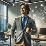 Representación de un emprendedor chileno innovando en un espacio de trabajo moderno con tecnología.