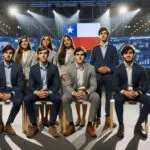 Jóvenes emprendedores chilenos presentando su proyecto en un escenario tecnológico internacional.