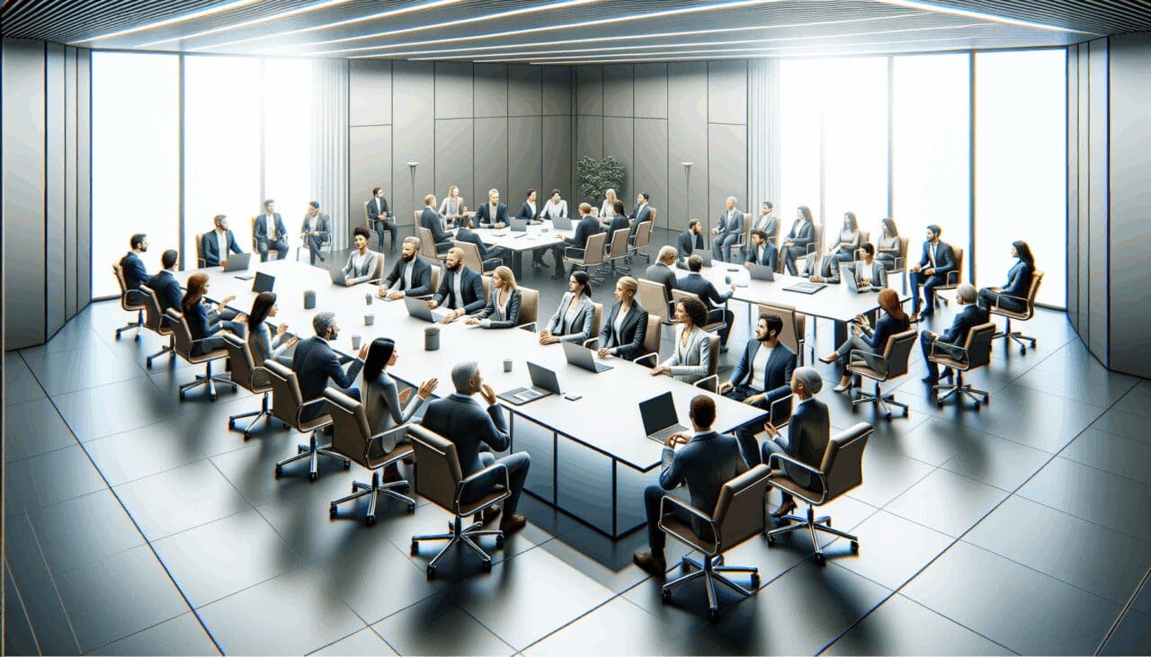 Sala de conferencias llena de emprendedores y expertos en tecnología.