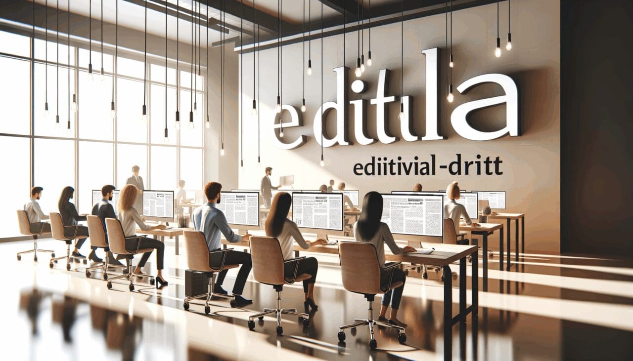 Oficina moderna con ambiente creativo y tecnológico, personas trabajando en computadoras