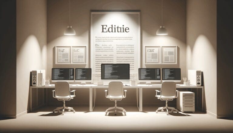 Oficinas minimalistas con ordenadores y equipos de desarrollo trabajando en soluciones tecnológicas.