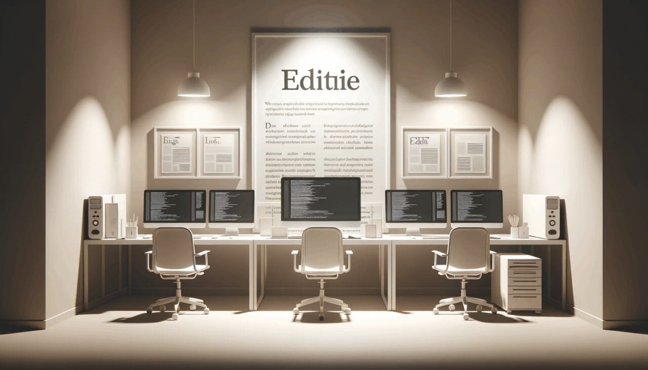 Oficinas minimalistas con ordenadores y equipos de desarrollo trabajando en soluciones tecnológicas.