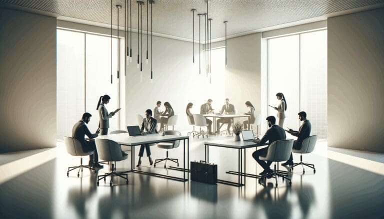 Mesa de trabajo con equipo colaborando en un proyecto de startup