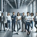 Jóvenes emprendedores trabajando en un moderno centro de reciclaje con tecnología.