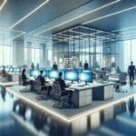 Oficinas modernas con equipos tecnológicos avanzados.