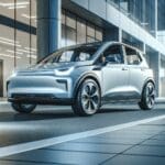Primer plano de un vehículo eléctrico en un entorno urbano moderno