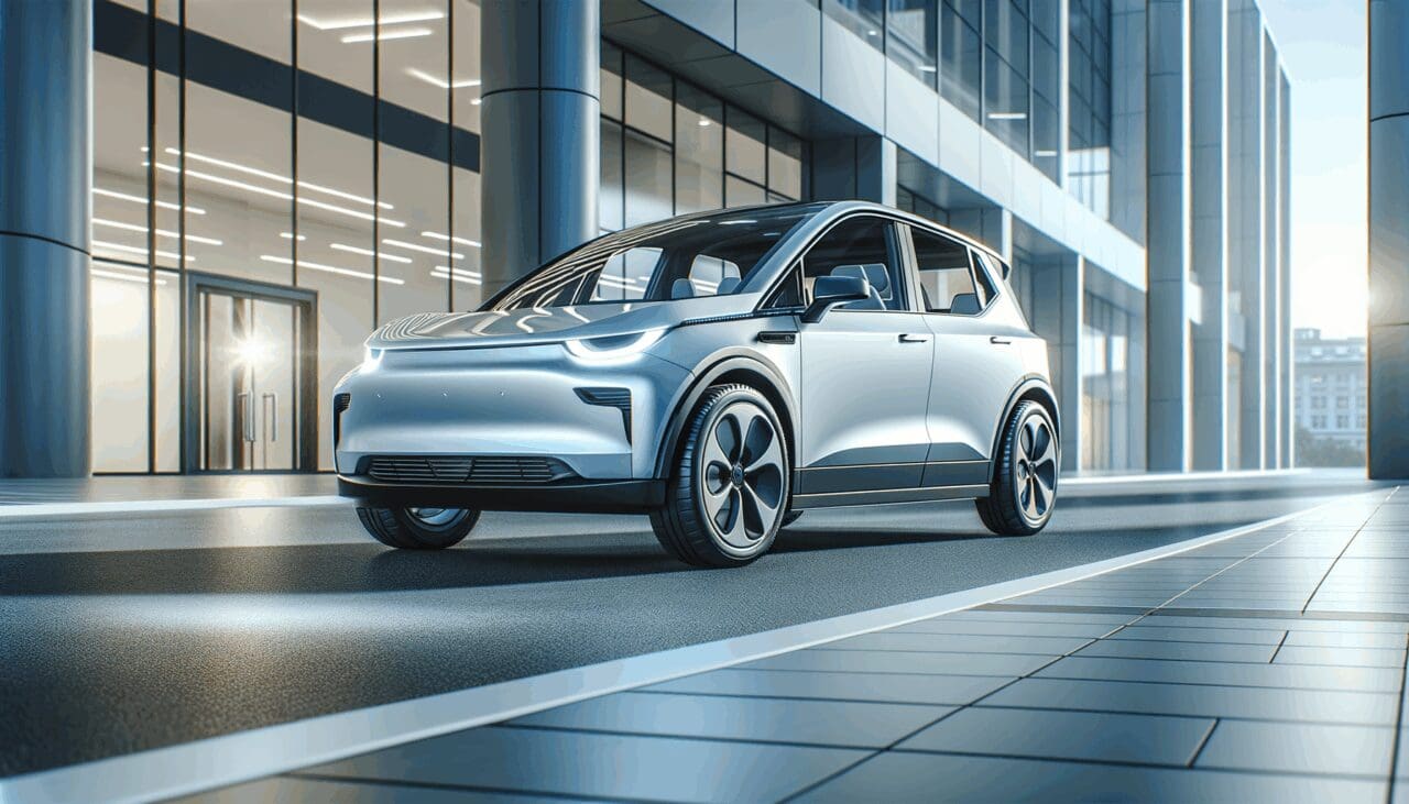 Primer plano de un vehículo eléctrico en un entorno urbano moderno