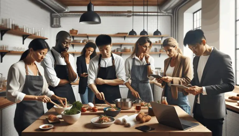 Un grupo de emprendedores trabajando en una cocina moderna y luminosa.