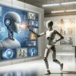 Ilustración conceptual de inteligencia artificial creando imágenes digitales en un entorno tecnológico.