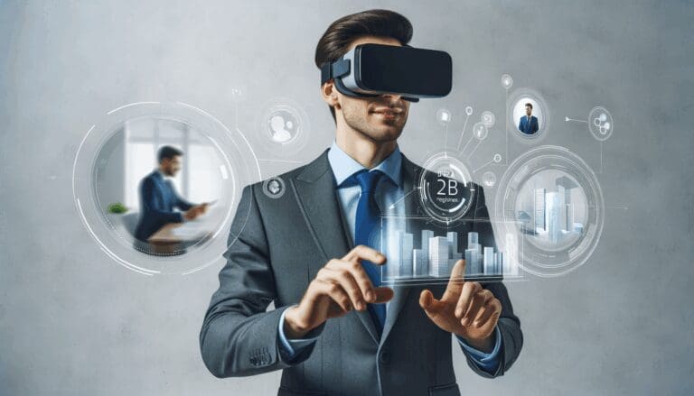 Emprendedor usando tecnología de realidad aumentada para presentaciones B2B