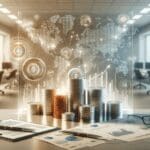 Gráfica moderna con monedas digitales y gráficos de crecimiento, en un entorno de oficina tecnológica.