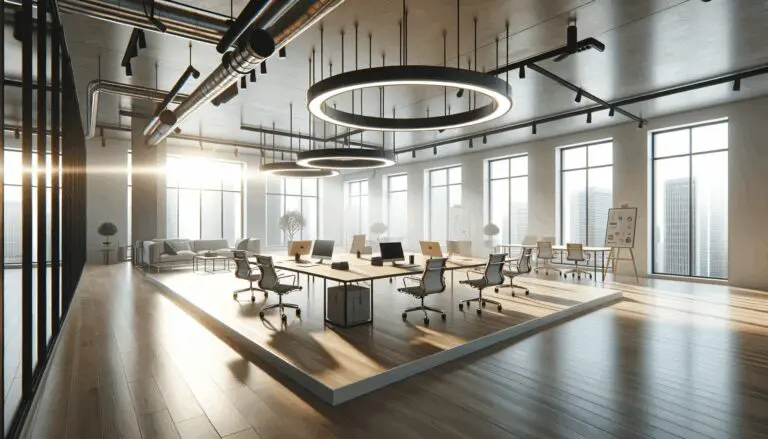 Espacio de coworking moderno y luminoso en ambiente emprendedor.