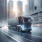 Vehículo moderno circulando en ciudad, fondo desenfocado, enfoque tecnológico y seguro.