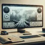 Panel de control digital mostrando datos y mapas de rutas de vehículos sobre un escritorio moderno.