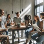 Jóvenes compartiendo una experiencia inmersiva en un entorno moderno