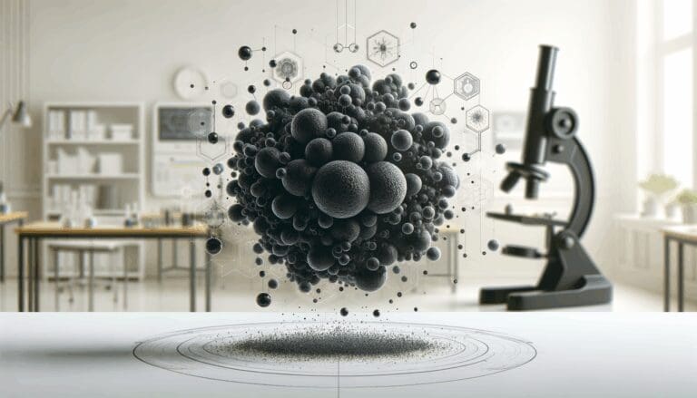 Macrofotografía de hongo negro sobre fondo claro, laboratorio tecnológico de fondo borroso.