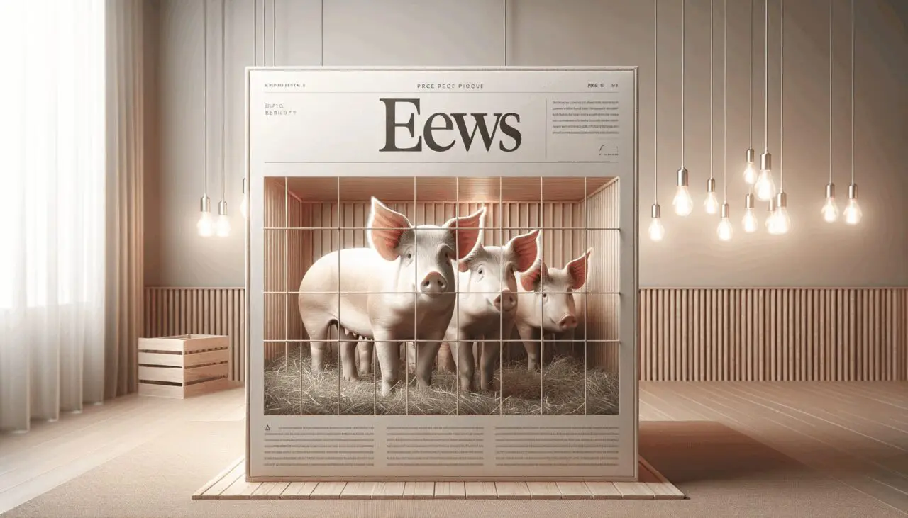 Primer plano de cerdas en un corral limpio con materiales naturales, entorno moderno y luz suave.