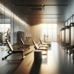 Sala de gimnasio moderna con equipos de ejercicio y luz natural