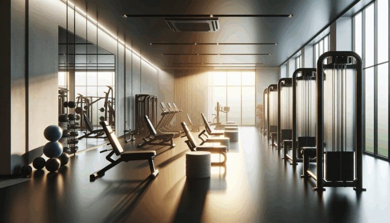 Sala de gimnasio moderna con equipos de ejercicio y luz natural