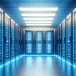 Sala de servidores con iluminación azul