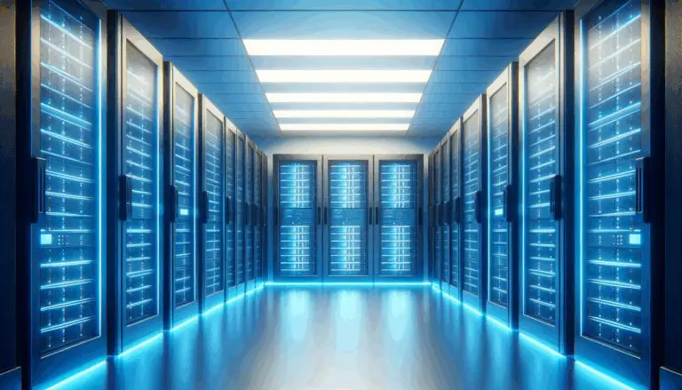 Sala de servidores con iluminación azul