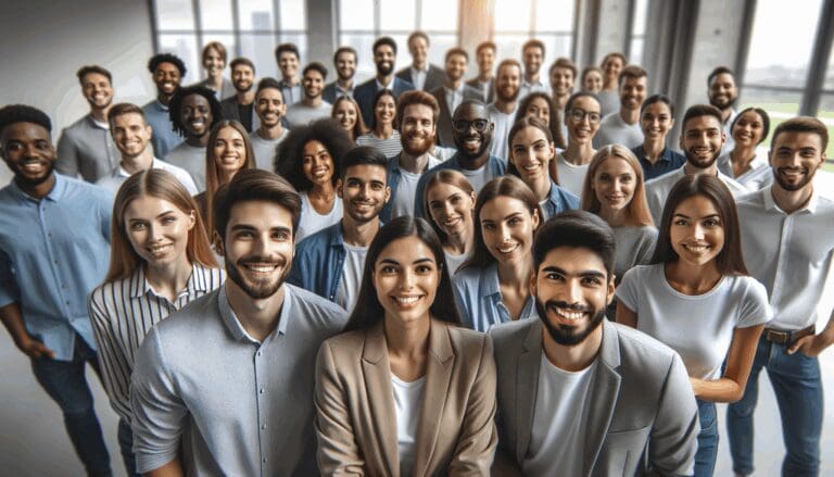 Primer plano de un grupo de jóvenes emprendedores celebrando el éxito de su startup en un entorno universitario moderno.