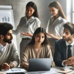 Grupo diverso de emprendedores colaborando en una oficina moderna