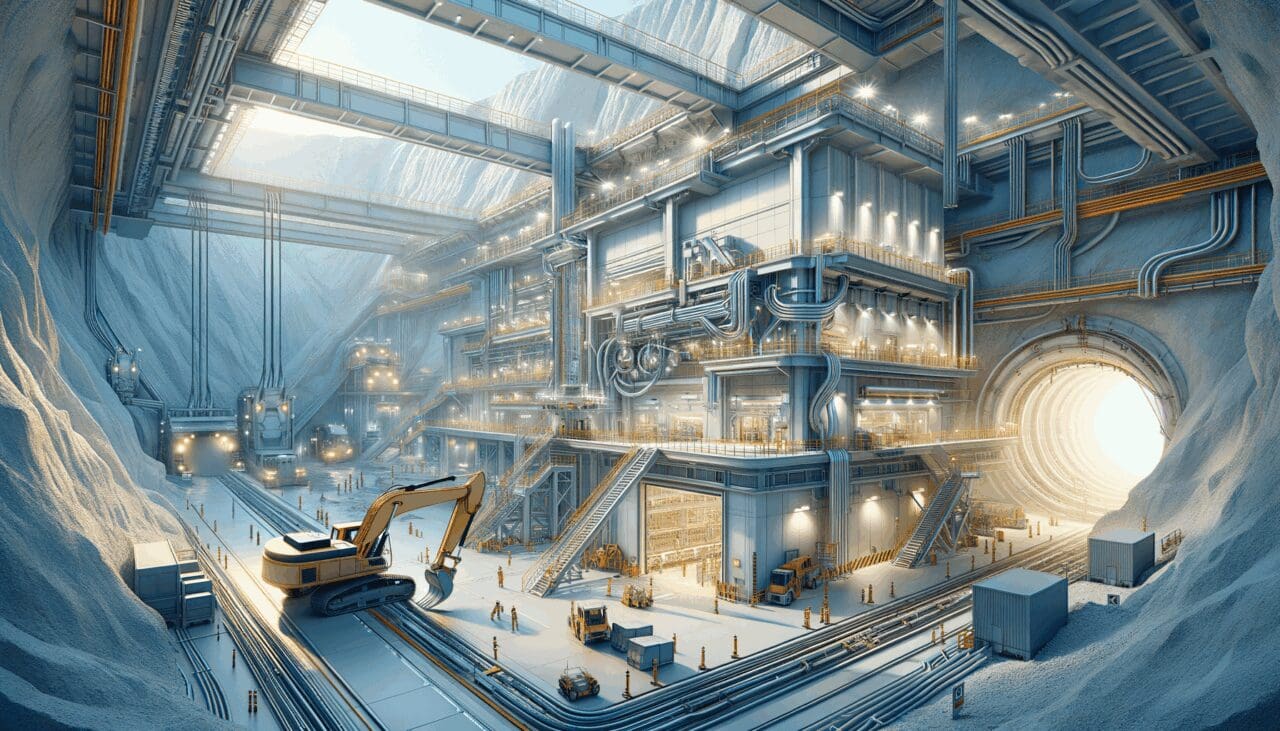 Una mina moderna con operaciones tecnológicas avanzadas y maquinaria automatizada.