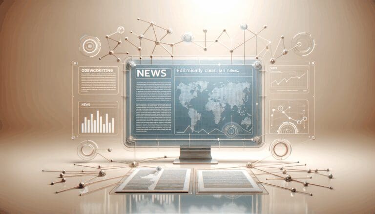 Ilustración de una interfaz digital con gráficos analíticos y nodos interconectados, fondo minimalista