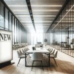 Interior de un moderno espacio de coworking centrado en la tecnología y la innovación.