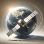 Satélite en órbita sobre la Tierra, mostrando tecnología espacial aplicada a la gestión de recursos.