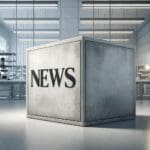 Fotografía de un bloque de concreto con una fisura parcialmente sellada, en primer plano, en un entorno de laboratorio moderno.