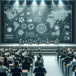 Participantes en un congreso tecnológico en un auditorio moderno