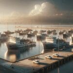 Barcos en un puerto colombiano con un horizonte despejado.