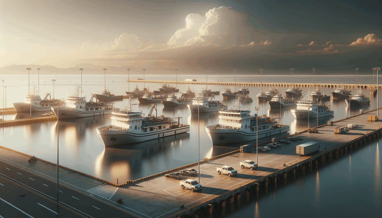 Barcos en un puerto colombiano con un horizonte despejado.