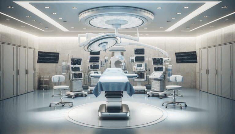Sala de cirugía moderna con equipo médico y tecnología avanzada