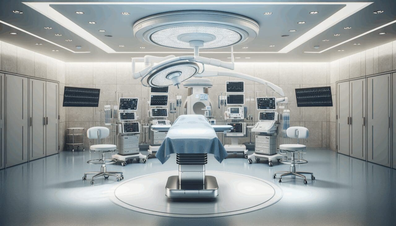 Sala de cirugía moderna con equipo médico y tecnología avanzada